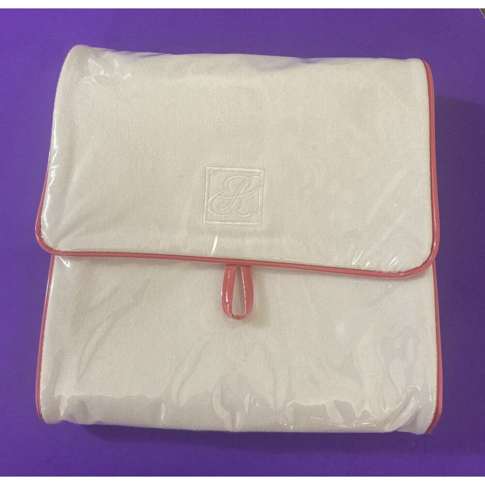 Vintage 90s Estée Lauder White/Red Folding Cosmetic Travel Bag